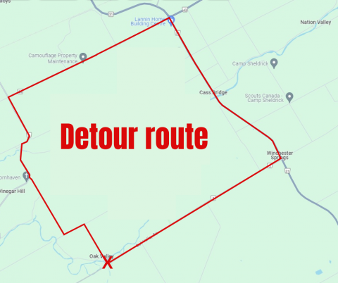Oak Valley detour route