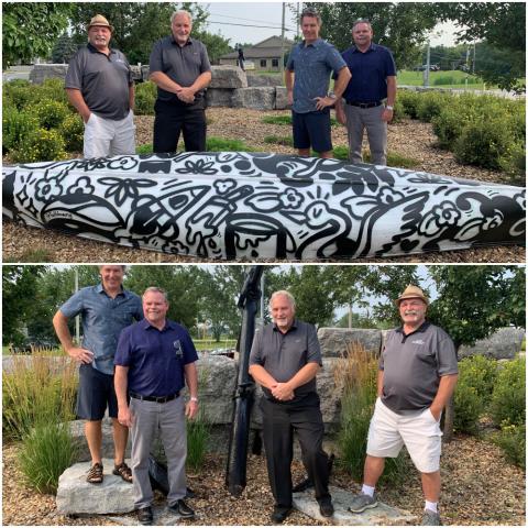 Dignitaries unveil the new canoe and anchor in Long Sault