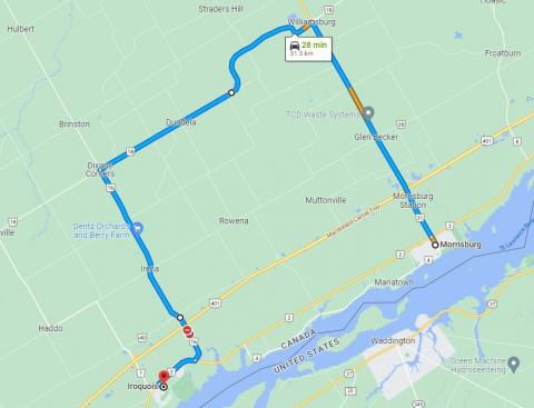 A detour map showing the new route around Doran Creek culvert replacement.