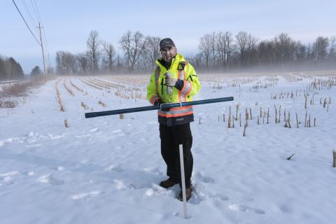 RRCA Field Operations Team Lead, Pete Sabourin, conducts a snow survey at an RRCA monitoring site in Newington.