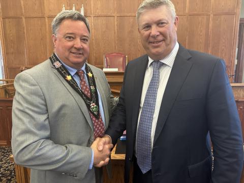 Fromleft are Warden Jamie MacDonald and Warden-elect Martin Lang.