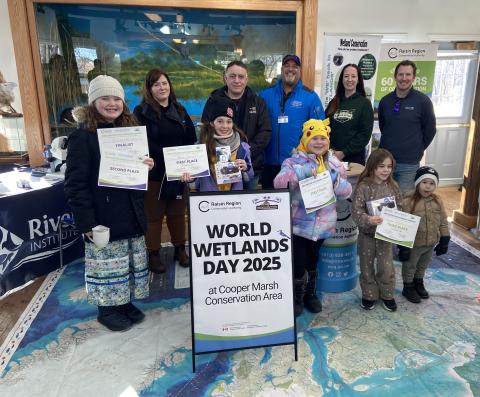 Winners from the 2025 contest with MCA staff and RRCA staff and board members at Cooper Marsh Conservation Area in South Glengarry.