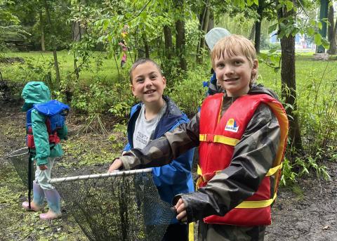 Eco Friends from this year's camp ready to learn how to properly catch, hold, and identify frogs at Cooper Marsh Conservation Area.